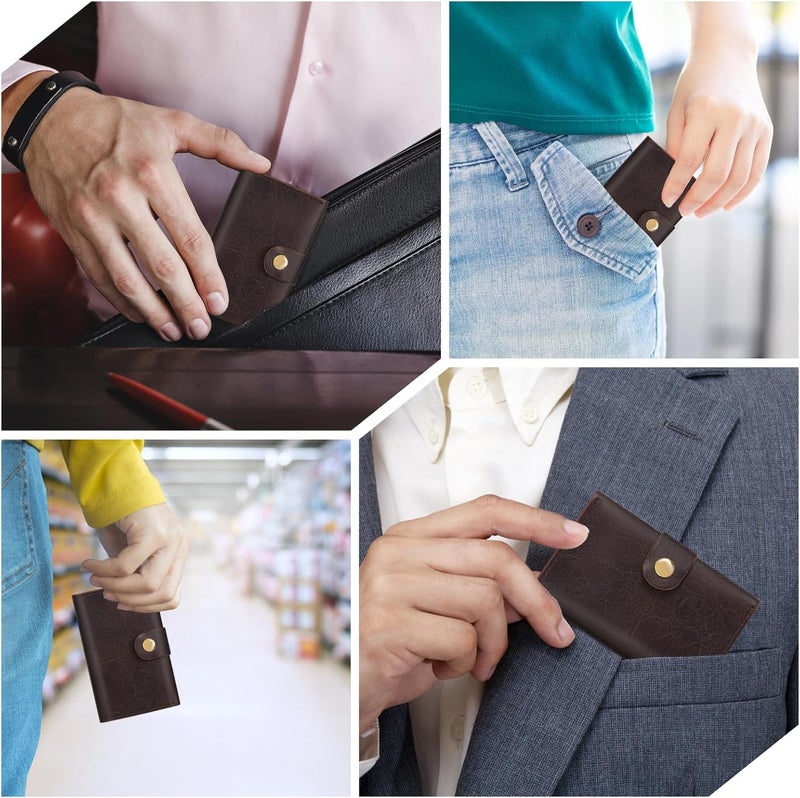 ZHOMA Credit Card Holder and Business Card Holder with Coin Pocket, Slim Minimalist Leather Wallet with ID Window for Women and Men - Dark Brown - Image 5